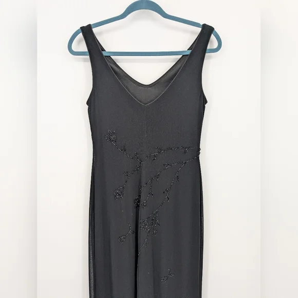 Vintage Y2K Stenay Mesh Beaded Black Evening Dress Size Large Cocktail Formal - Picture 11 of 14